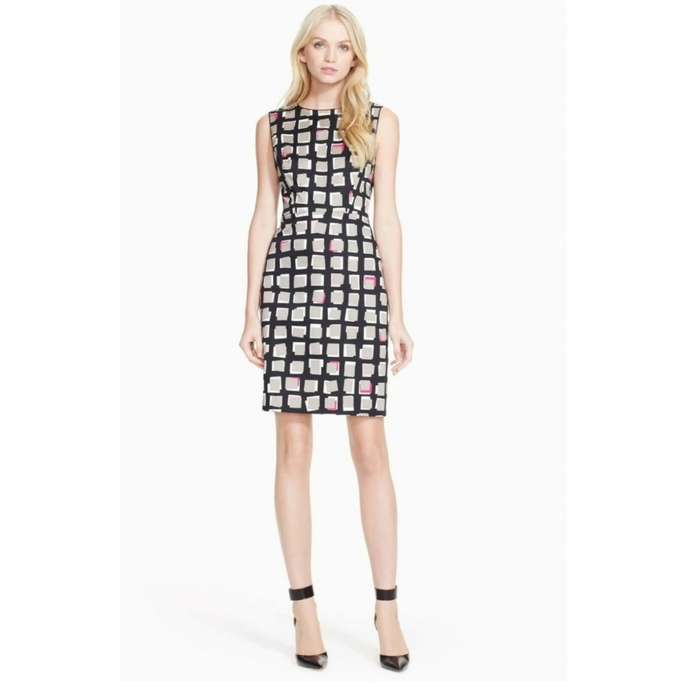 Kate Spade Della Soft Geometric Print Sheath Dress Black Pink Tan Size 2